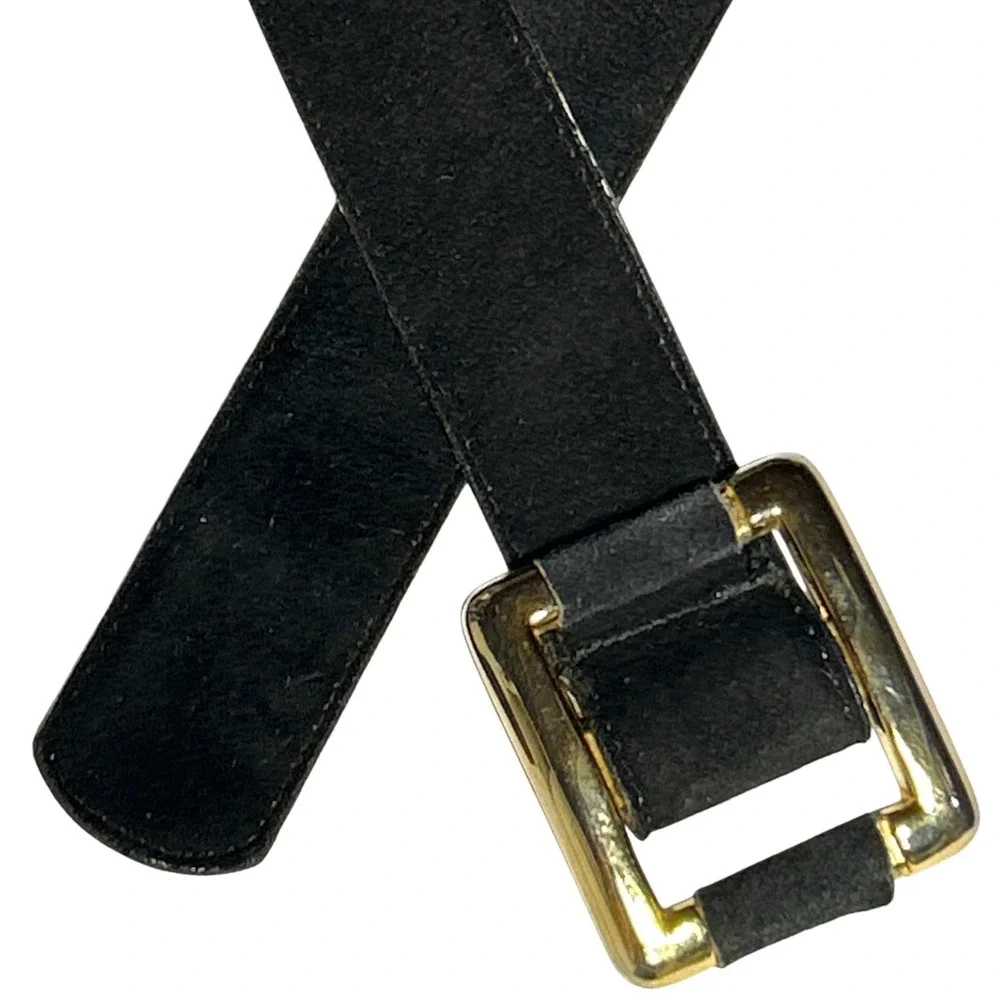 The Ritz Accessory‎ Collection Black Suede Leather Gold Buckle M/L (up to 34